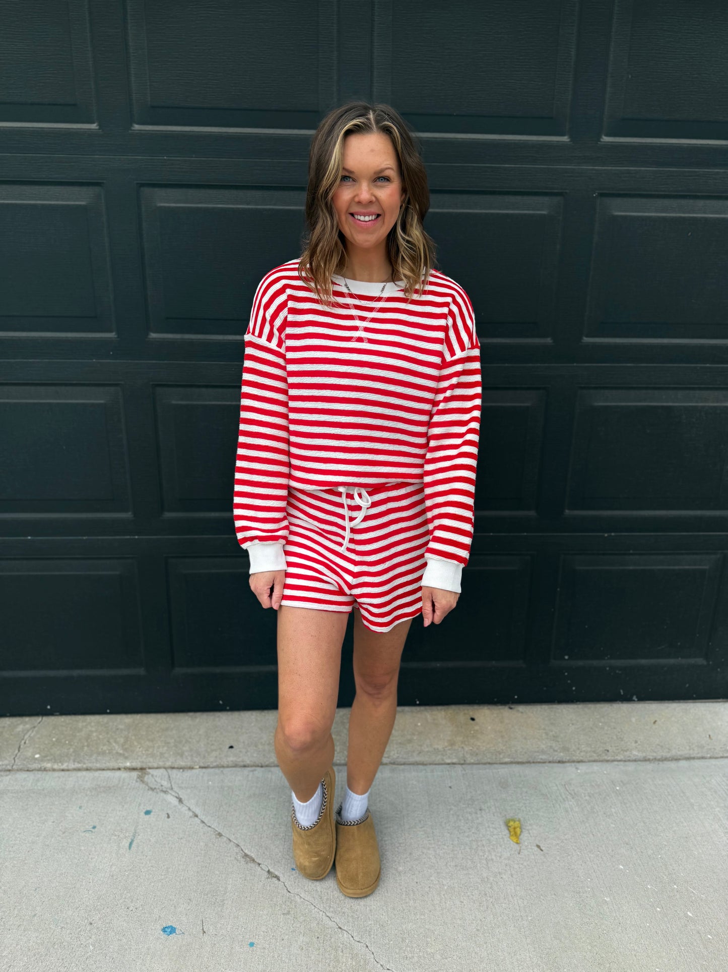 Striped Pullover & Shorts Set