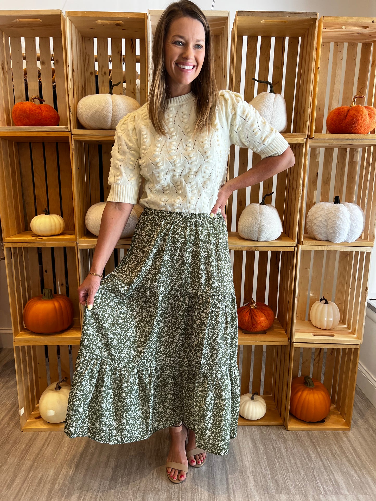 Olive Disty Print Skirt