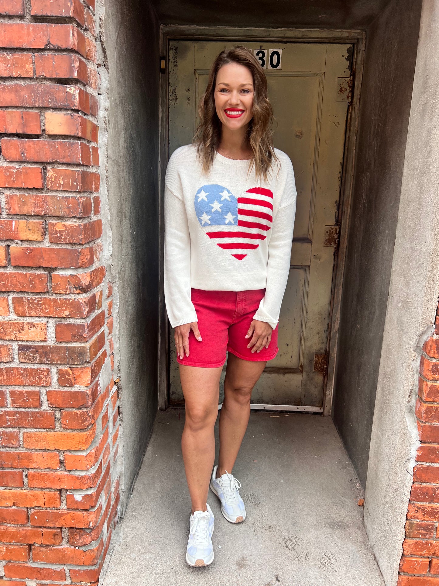 American Flag Heart Sweater Top