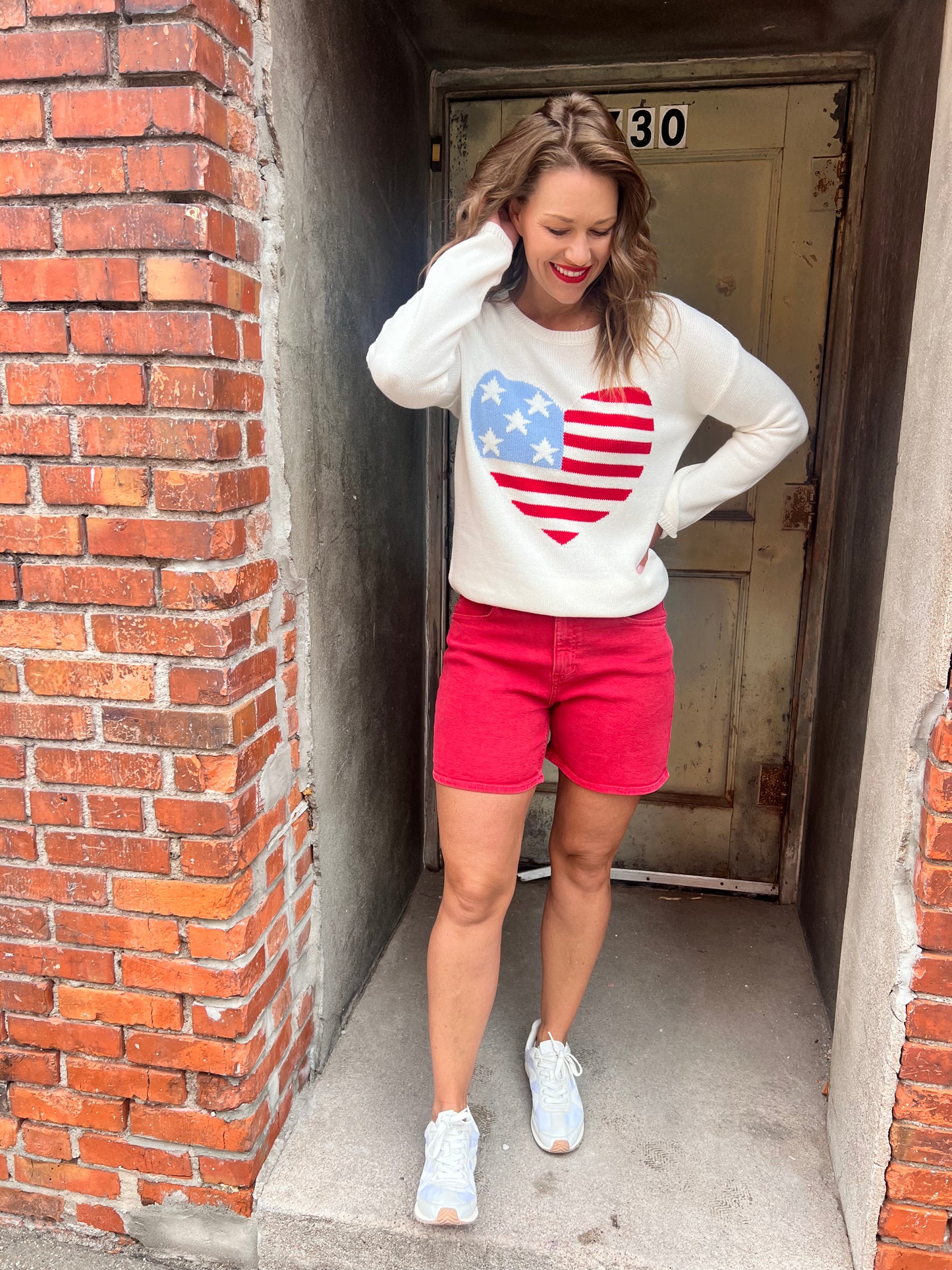 American Flag Heart Sweater Top