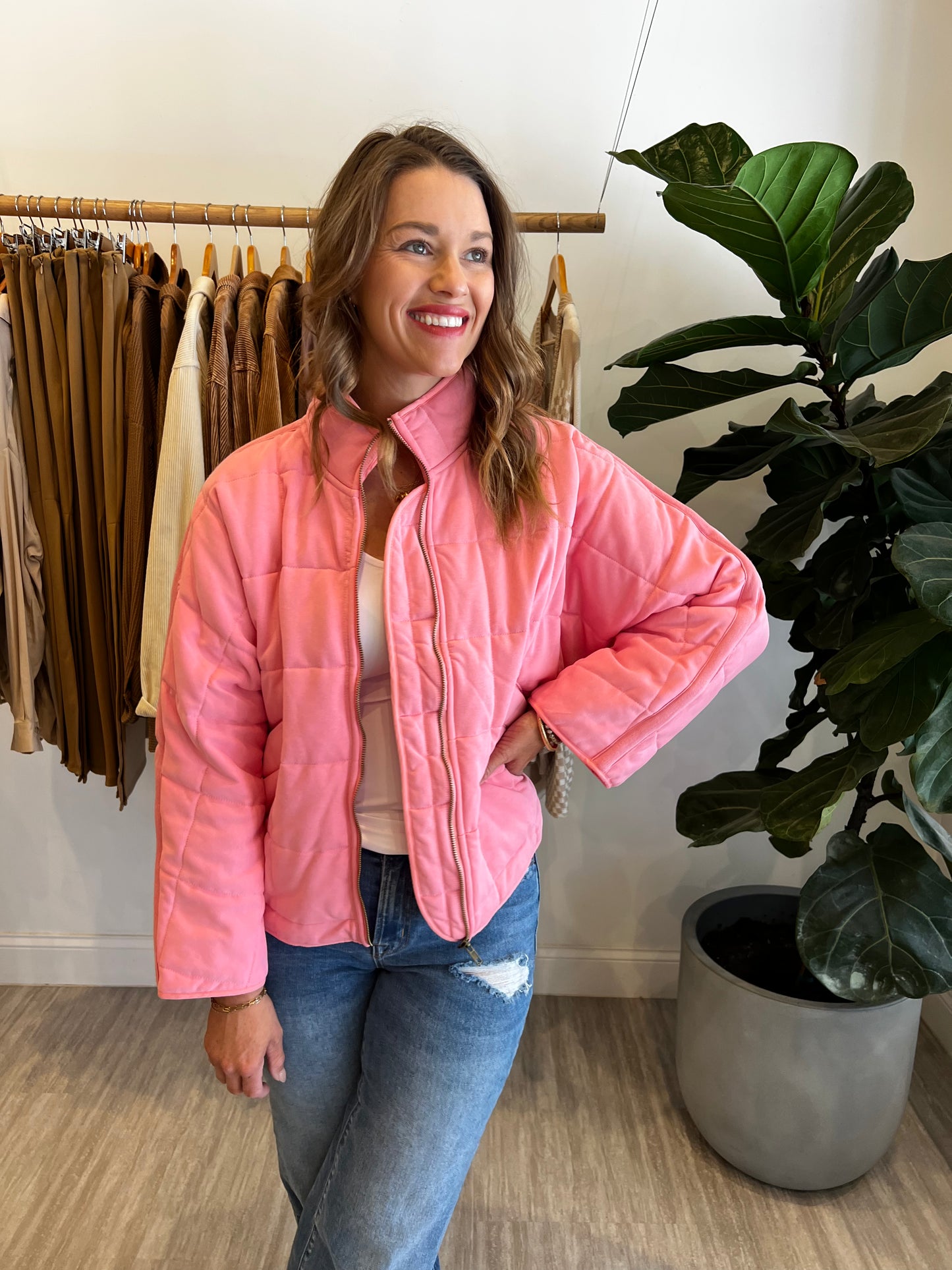 Quilted Knit Jacket - Pink