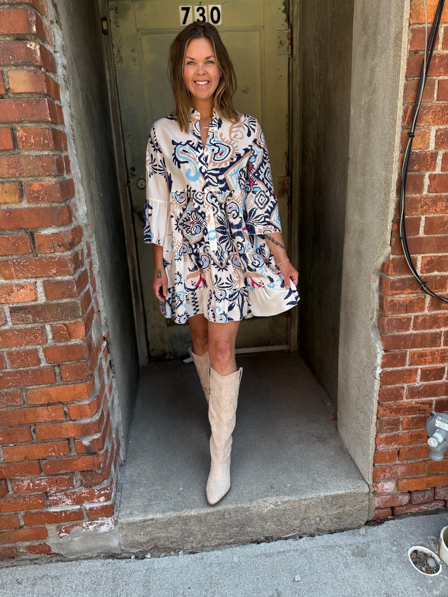 Tribal Charm Buttoned Mini Dress