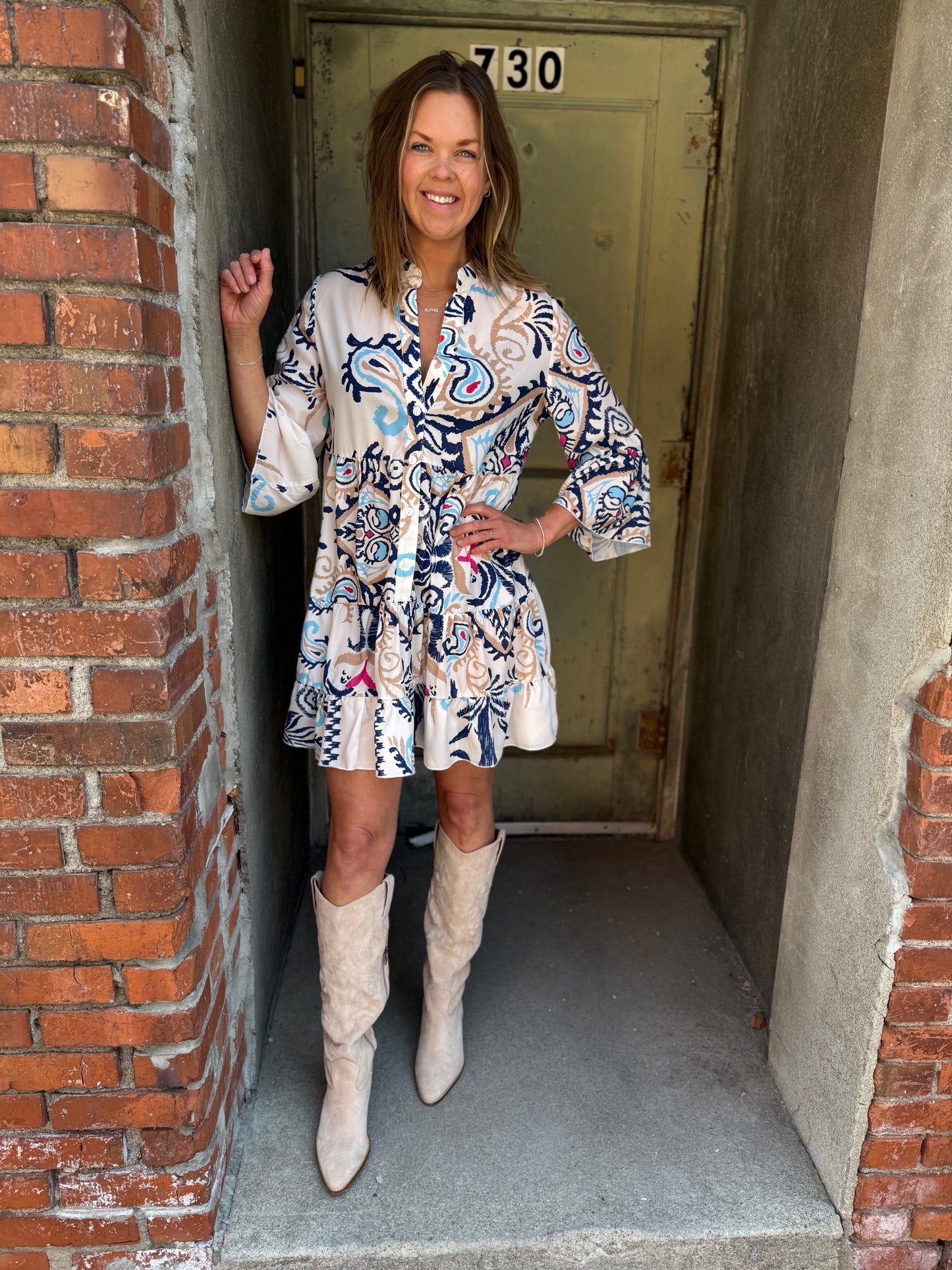 Tribal Charm Buttoned Mini Dress