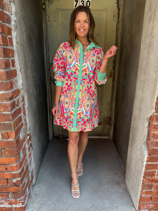 Modern Muse Geometric Shirt Dress