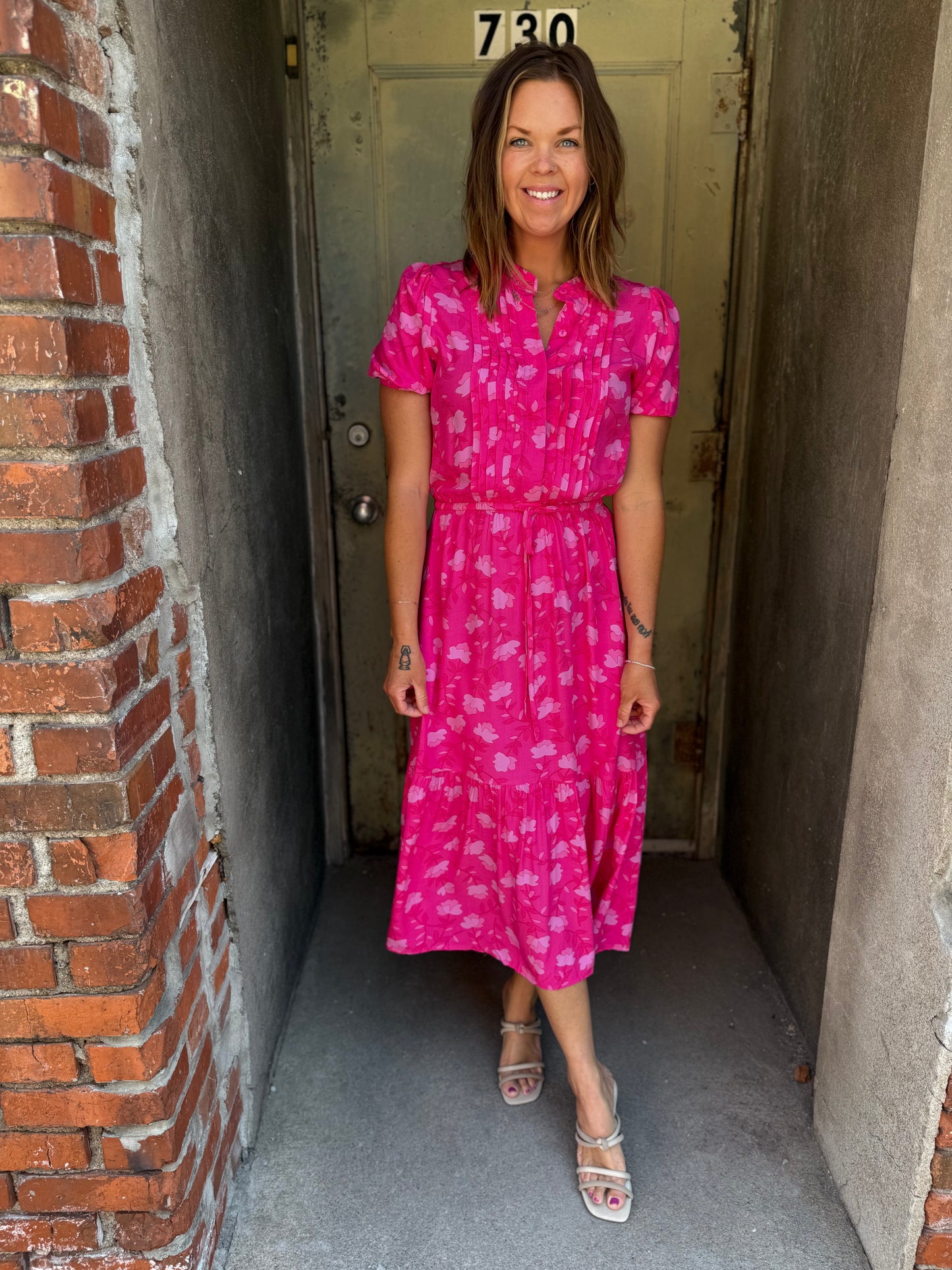 Blush Bloom Pleated Dress