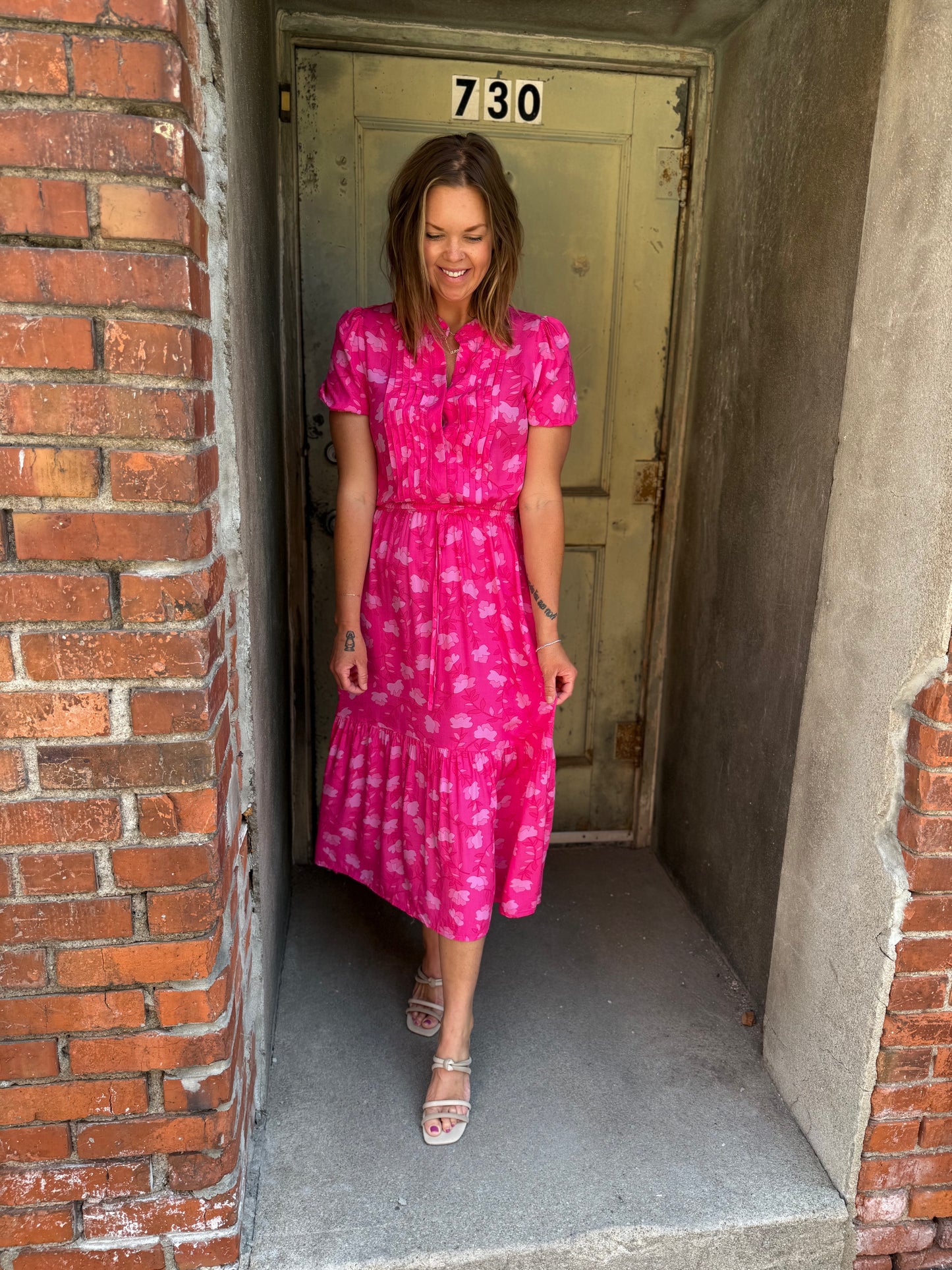 Blush Bloom Pleated Dress
