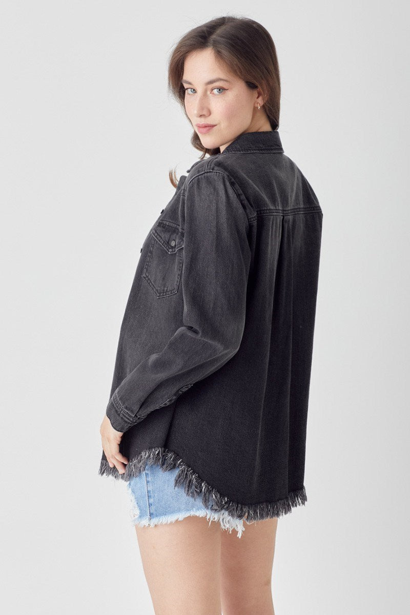 Frayed Hem Denim Shirt