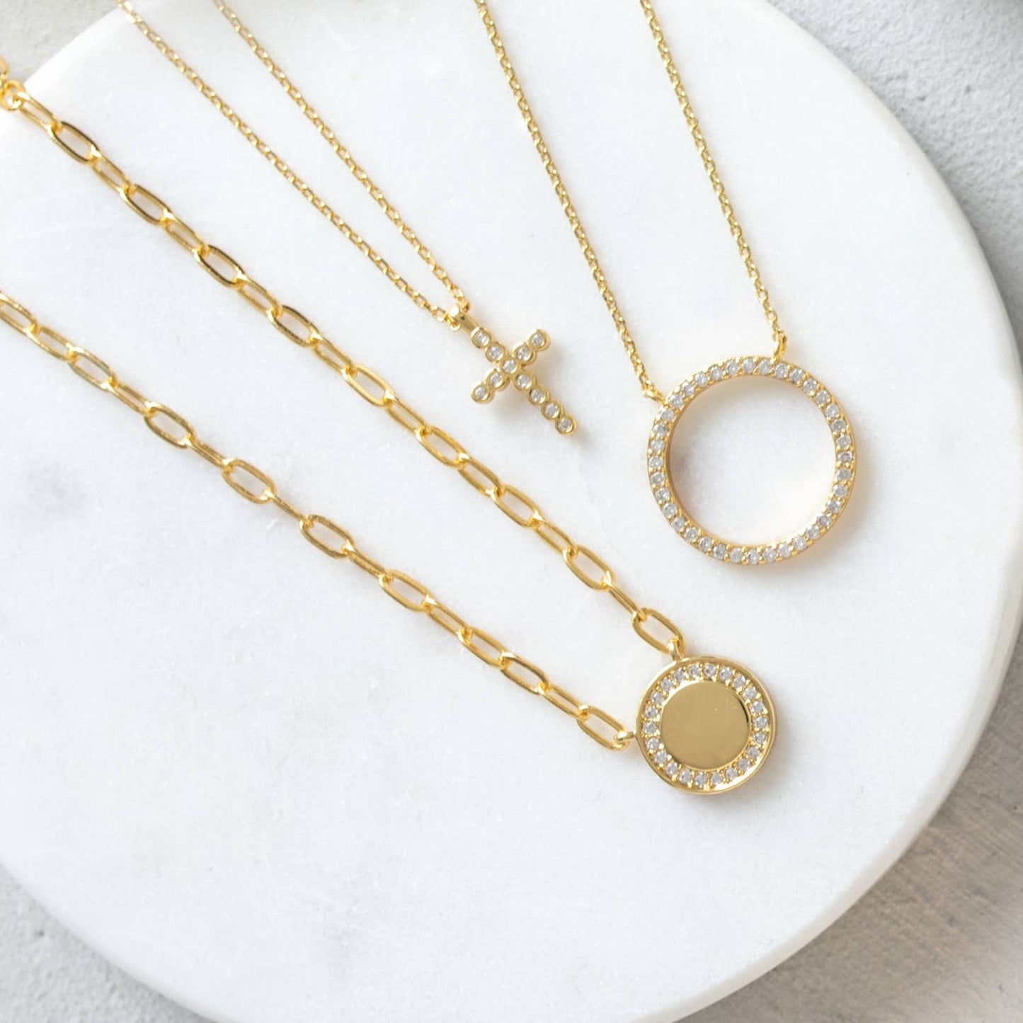 Open Pave Circle Pendant: Gold