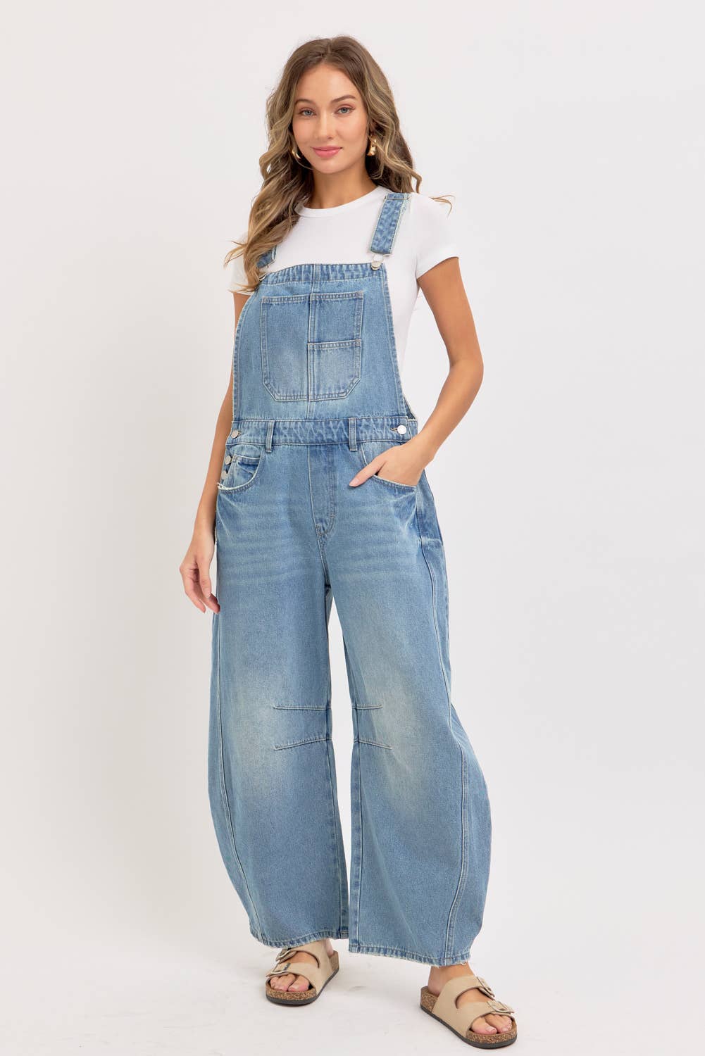 Barrel-Leg Denim Overalls