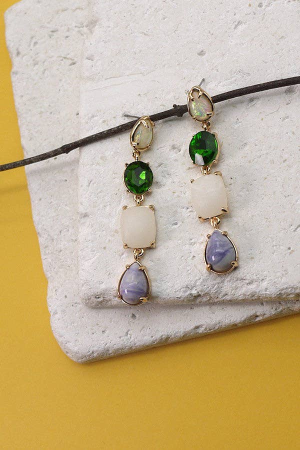 MULTI NATURAL STONE LINEAR EARRINGS