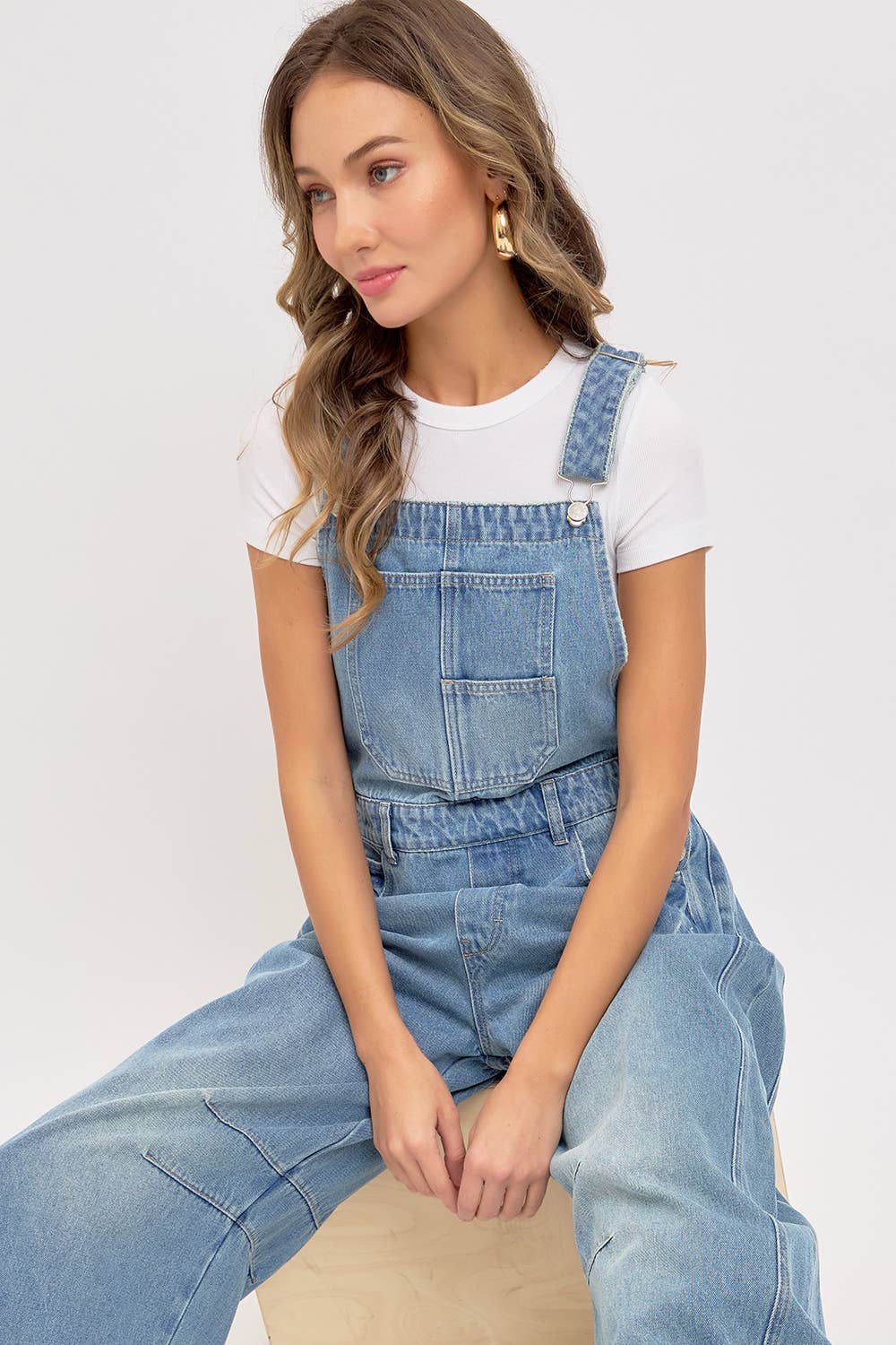 Barrel-Leg Denim Overalls