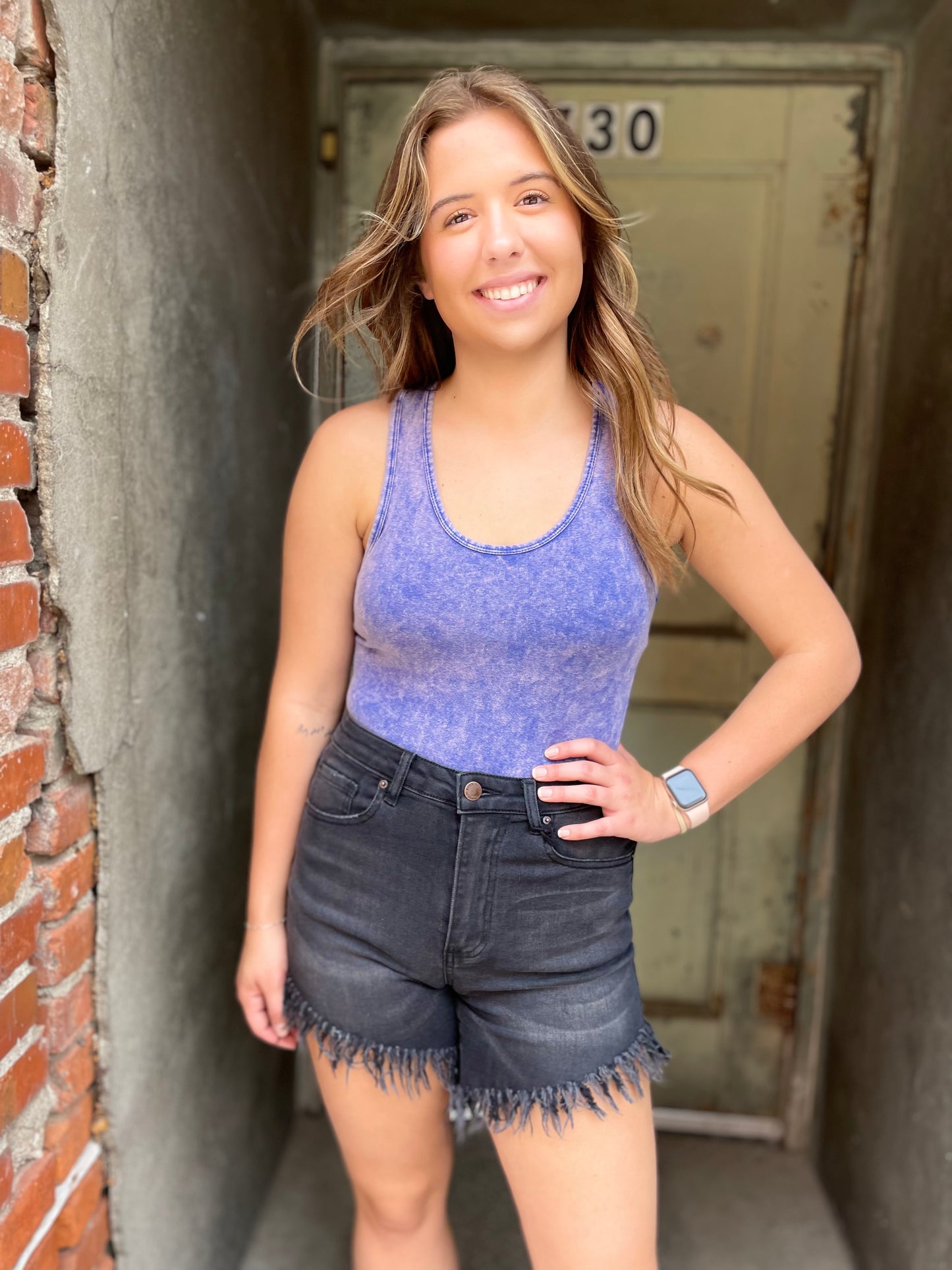 Racerback Tank Bodysuit - Light Navy