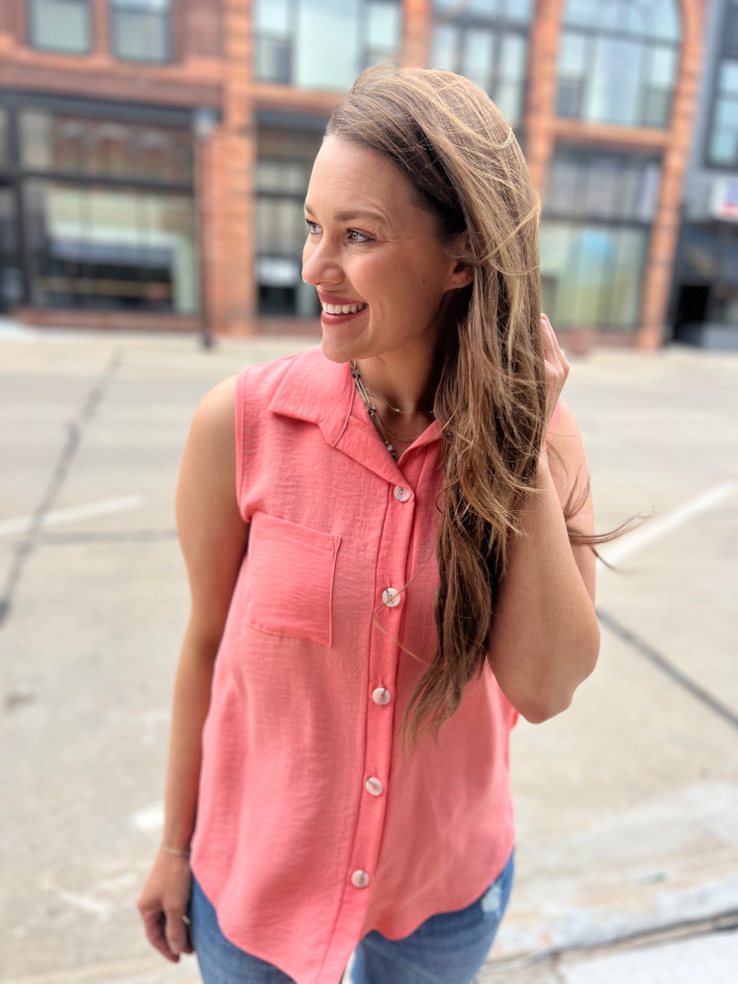 Basic Button Down - Coral