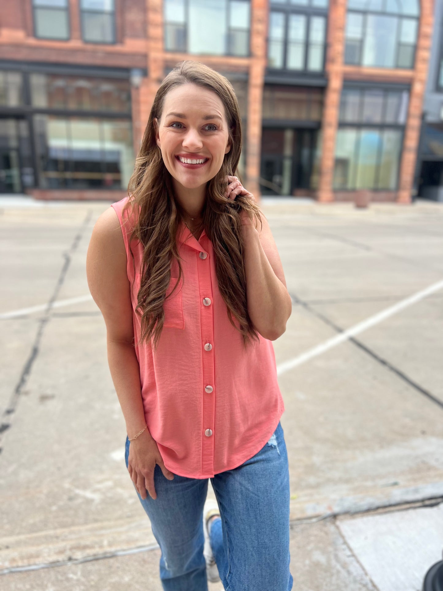 Basic Button Down - Coral