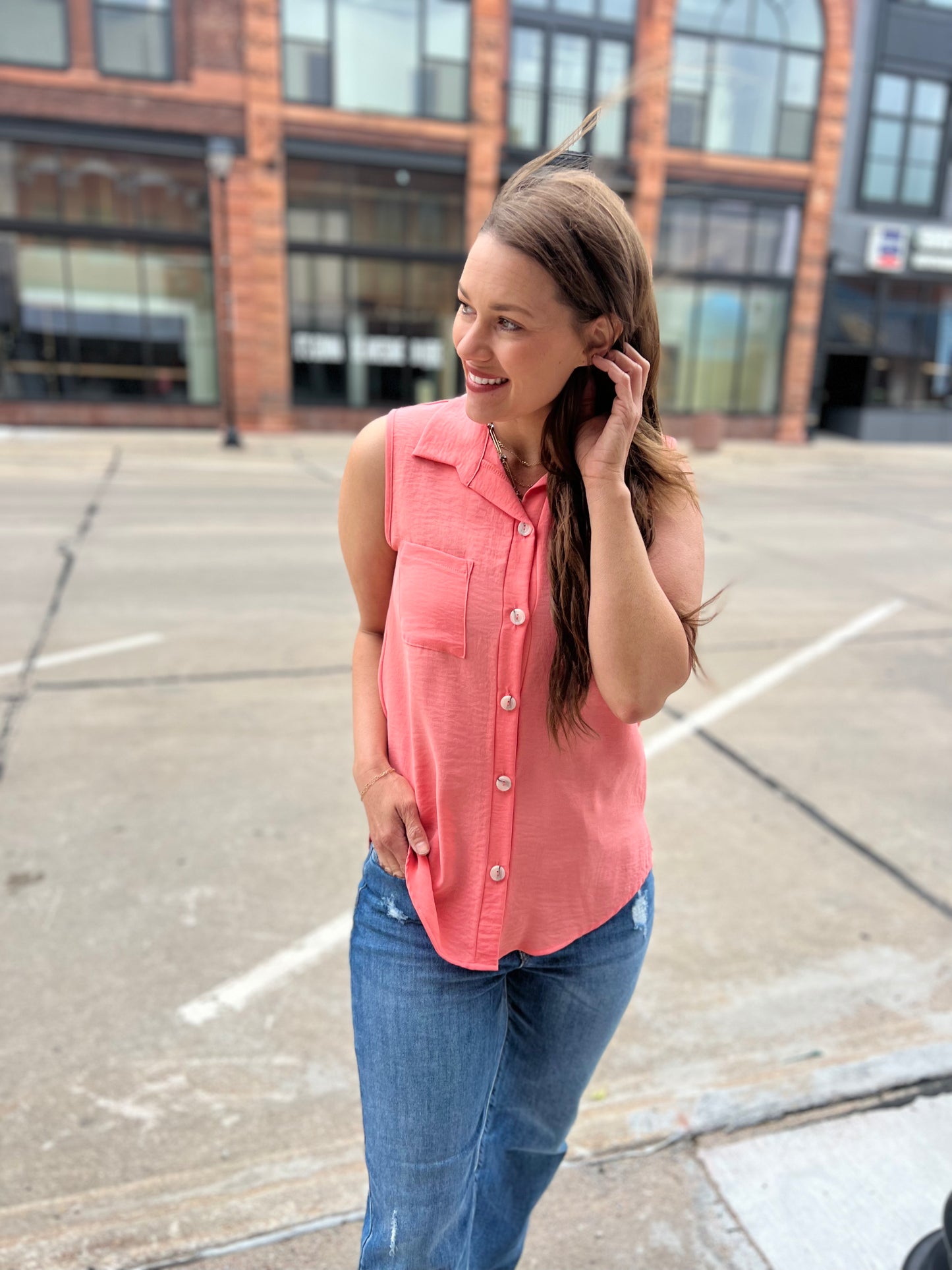 Basic Button Down - Coral