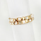 Gold Stretch Braclet with Coin Pearls, Crystal, and Gold Accents