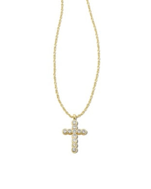 CROSS CRYSTAL PENDANT NECKLACE - Gold White Crystal