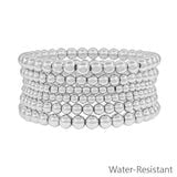 Water Resistant Set of 6 Silver Beaded Stretch Bracelets