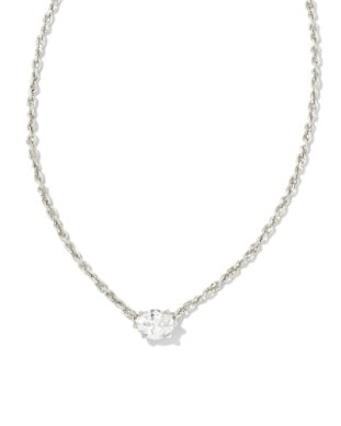 CAILIN CRYSTAL PENDANT NECKLACE - Rhodium Metal White Cz