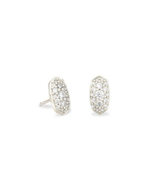 GRAYSON CRYSTAL STUD EARRINGS - Rhodium Metal White