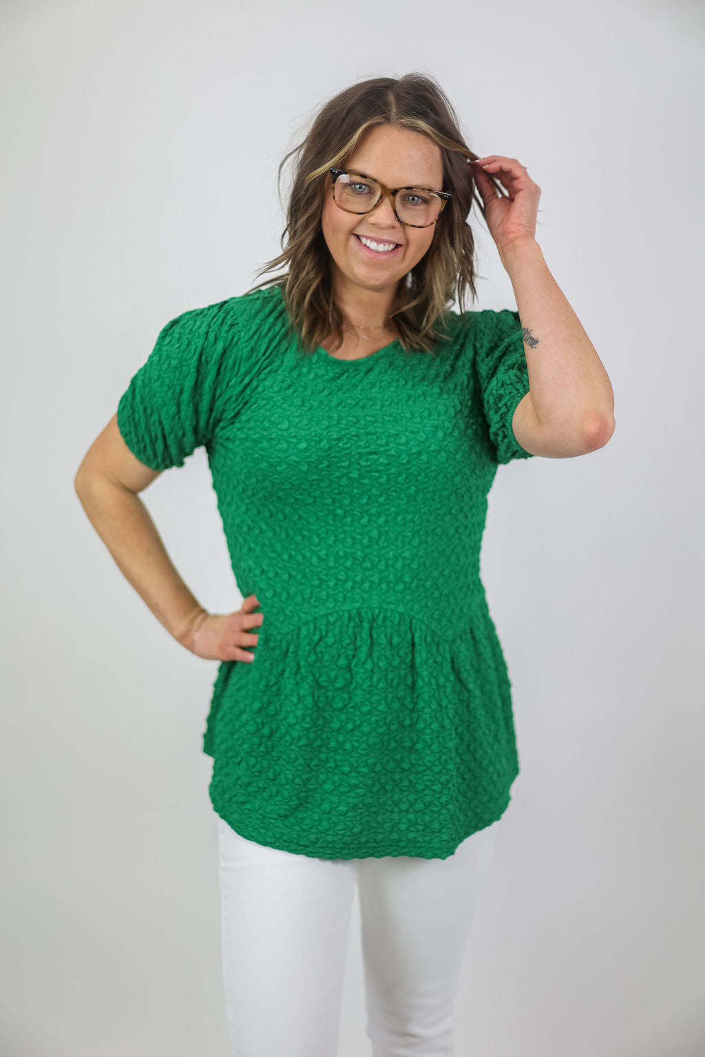 Peplum Blouse - Kelly Green