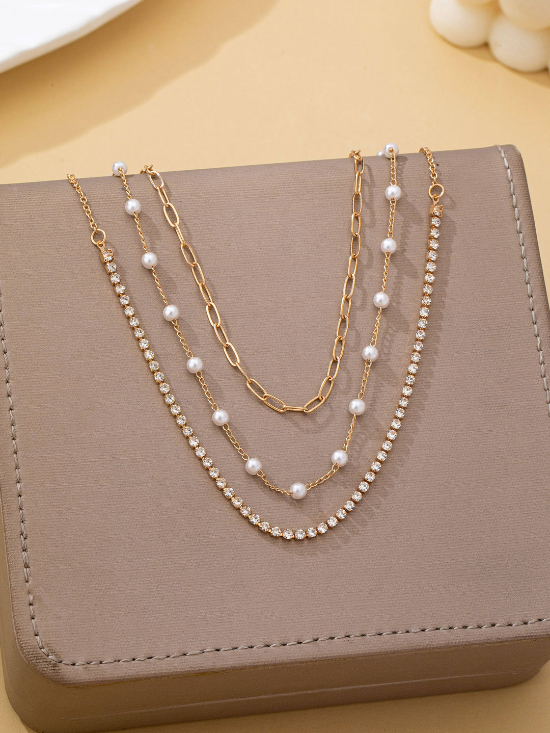 Pearl &amp; Rhinestone Layered Necklace