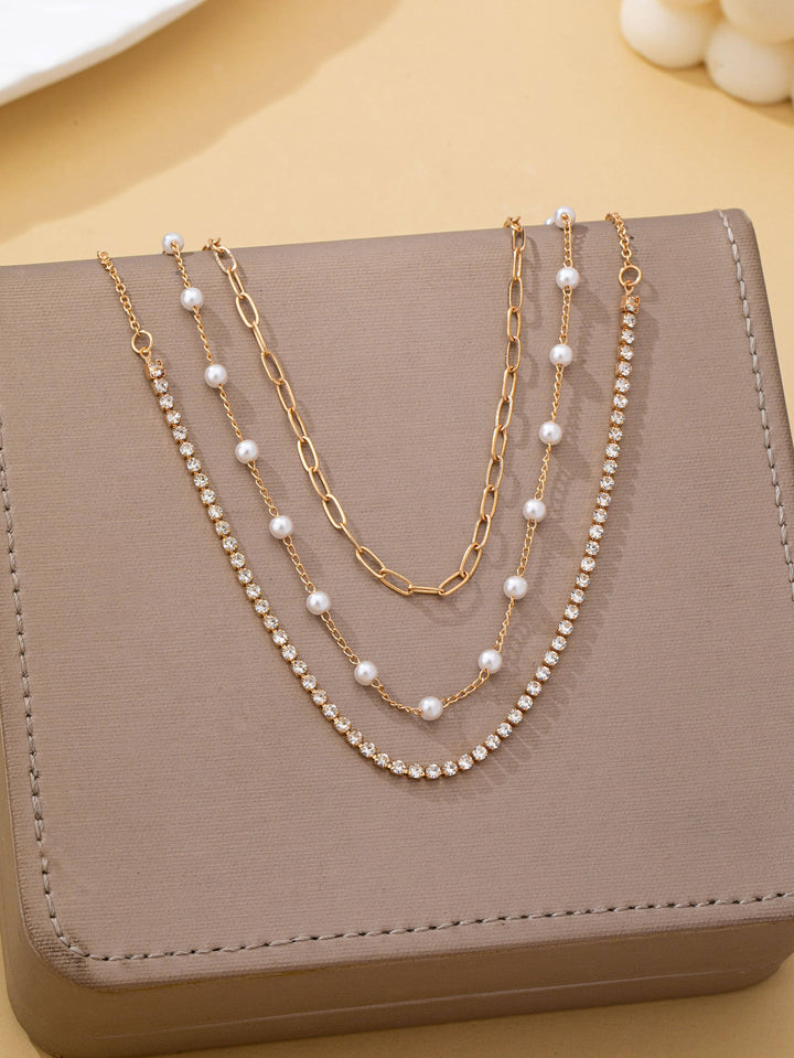 Pearl &amp; Rhinestone Layered Necklace