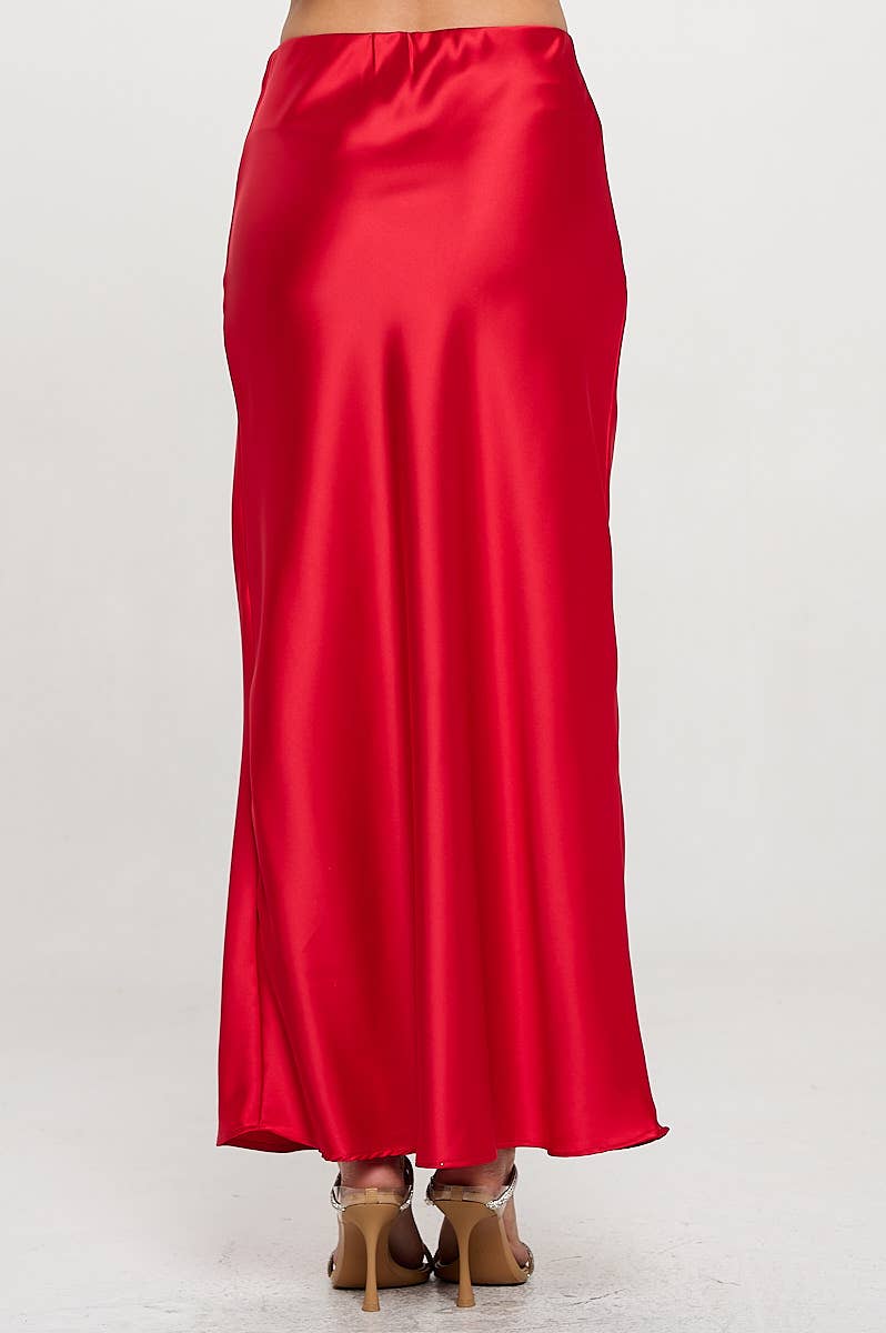 Silky Satin Maxi Skirt: Red