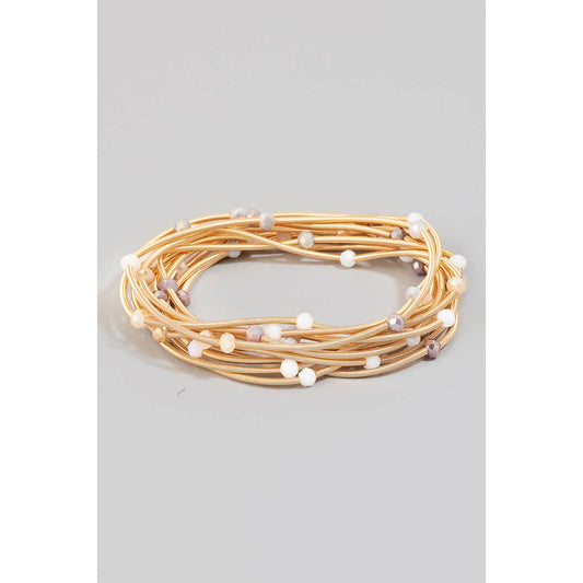 Rhinestone Beads And Coils Bracelet Set: Multi Taupe