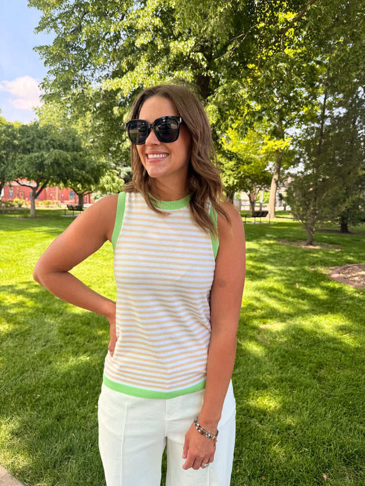 Sarah Striped Tank - Taupe