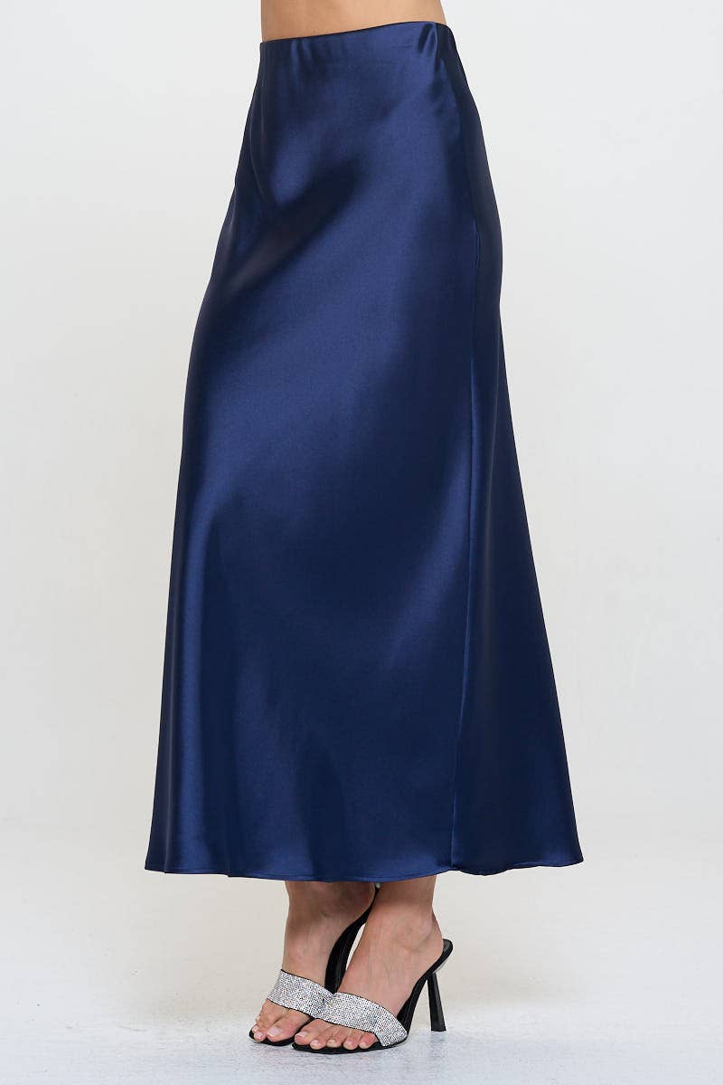 Silky Satin Maxi Skirt: Navy