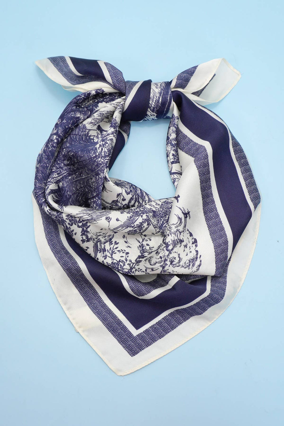 Blue Trim Print Bandana Scarf