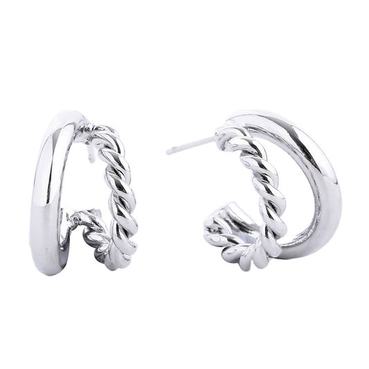 14K Gold-Dipped Twist&Solid Double Hoop Earring