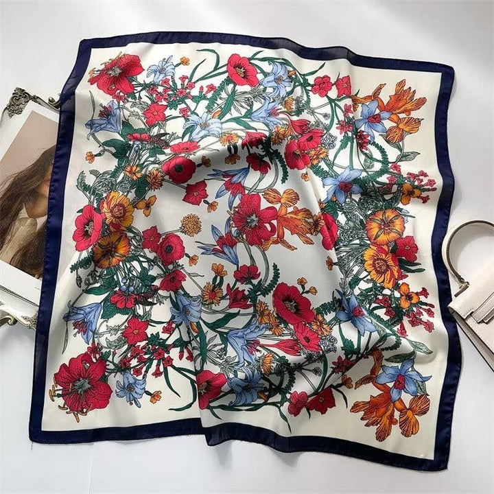 Deep Navy Floral Print Bandana Scarf