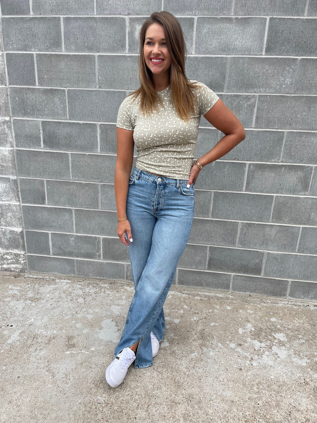 Long Lines Slit Straight Jeans in Vintage - FREE PEOPLE