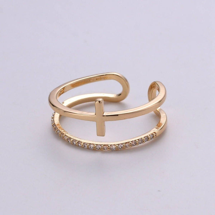 Double Layer Sideway Cross Statement Ring