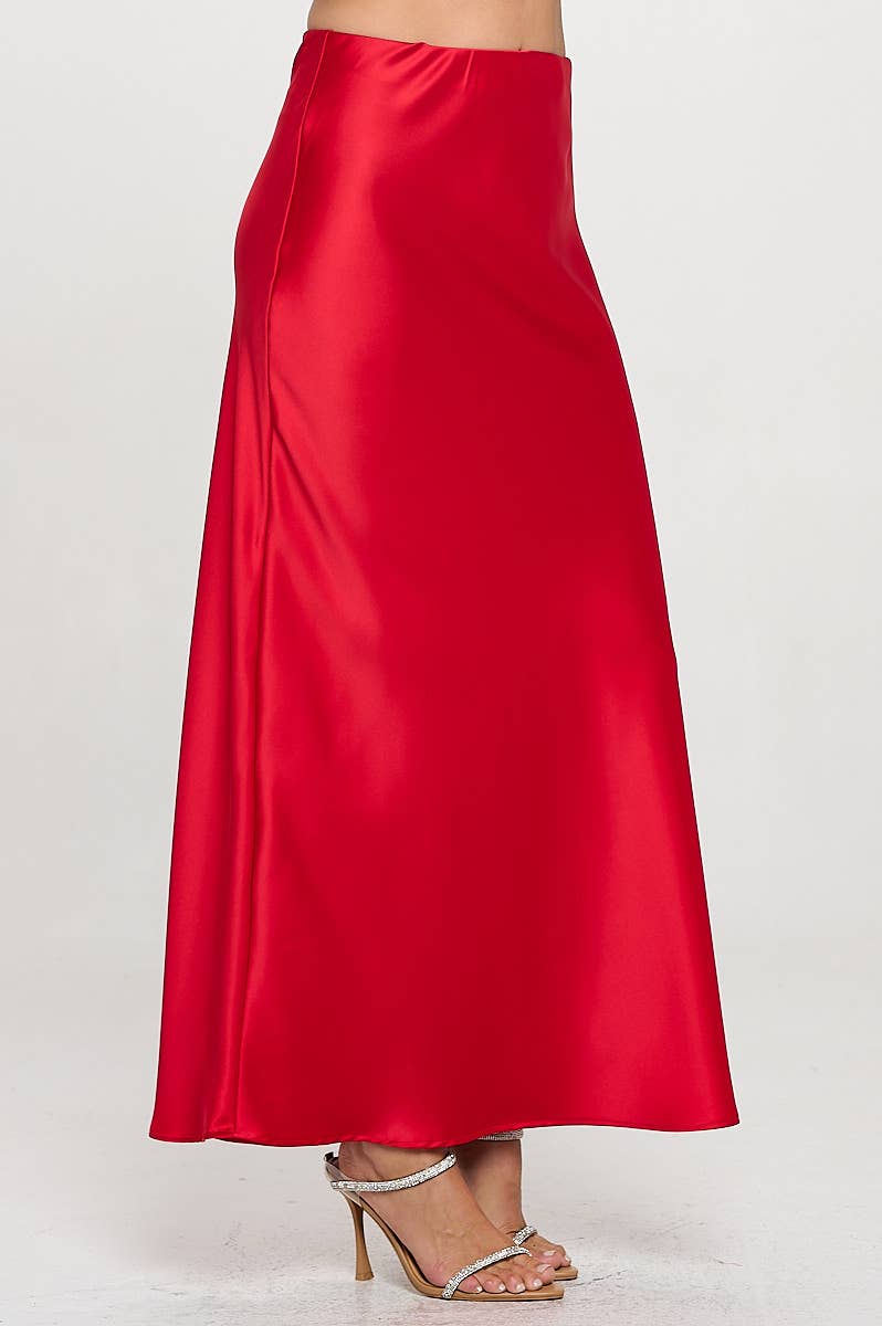 Silky Satin Maxi Skirt: Red