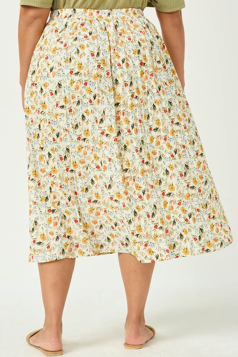 Floral Print Midi Skirt Plus