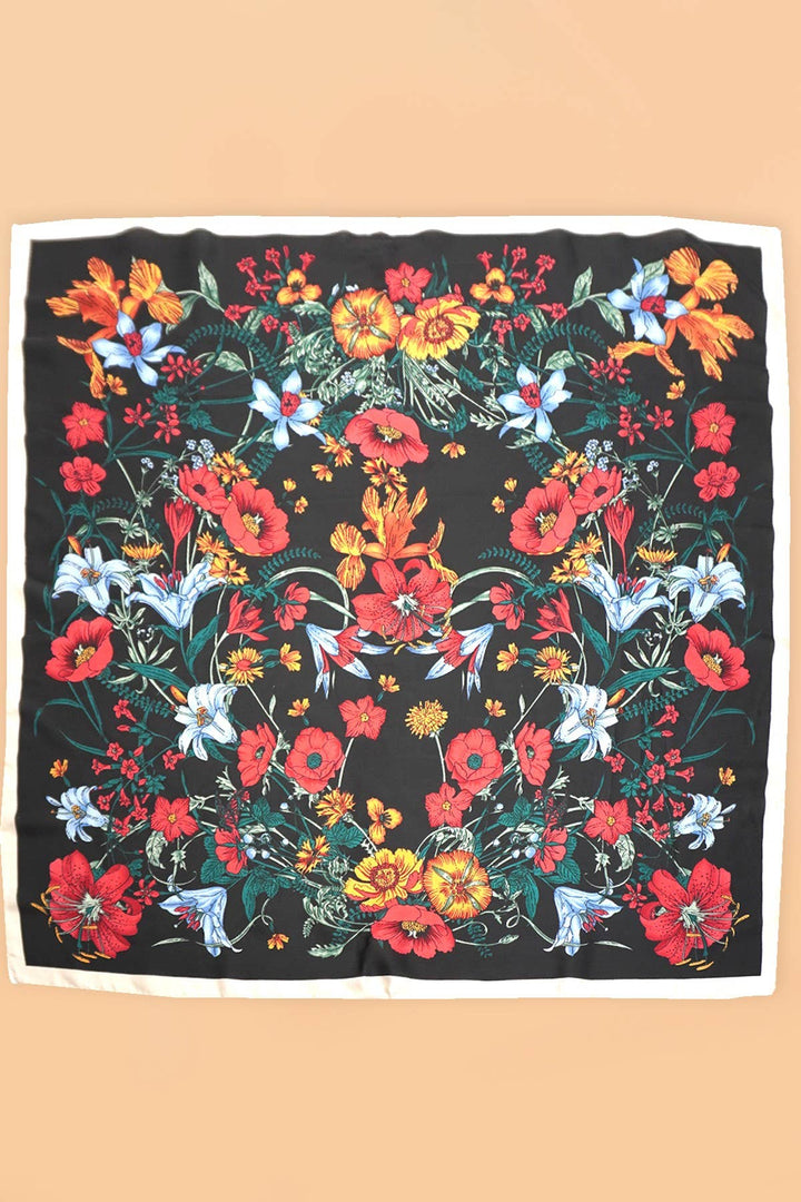 Deep Navy Floral Print Bandana Scarf