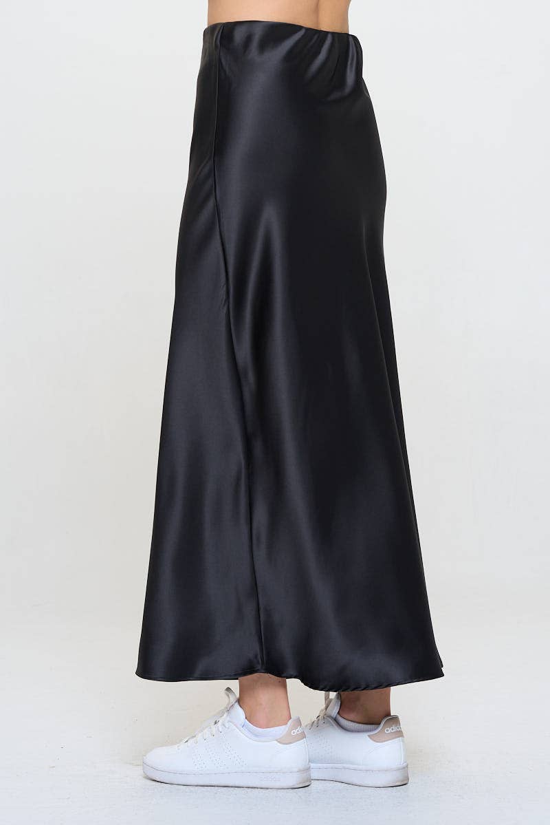 Silky Satin Maxi Skirt: Black