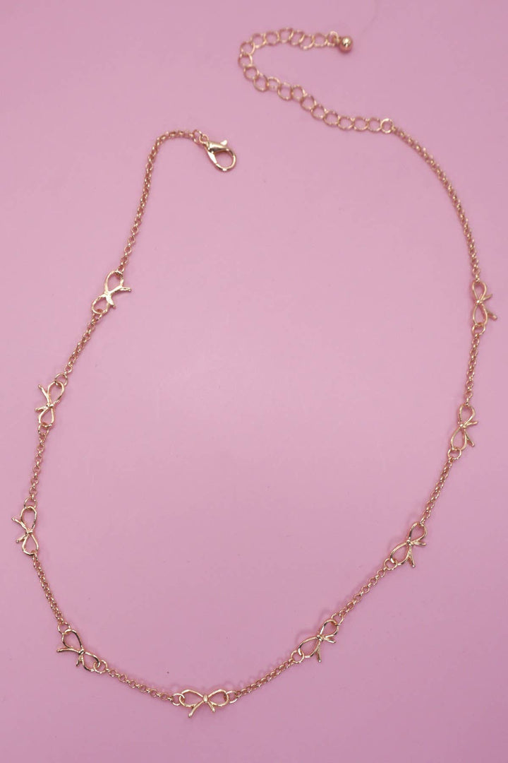 Double Layer Bow &amp; Heart Station Necklace
