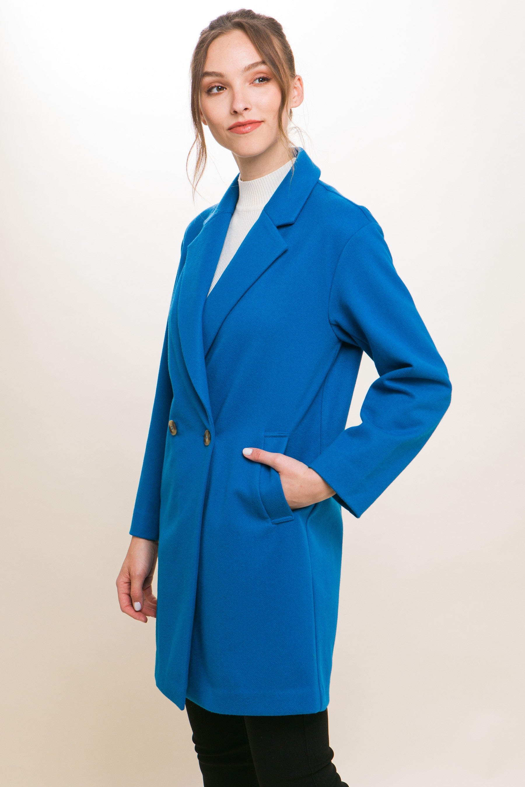 Fell In Love With Blue Coat Rolling Peach Boutique