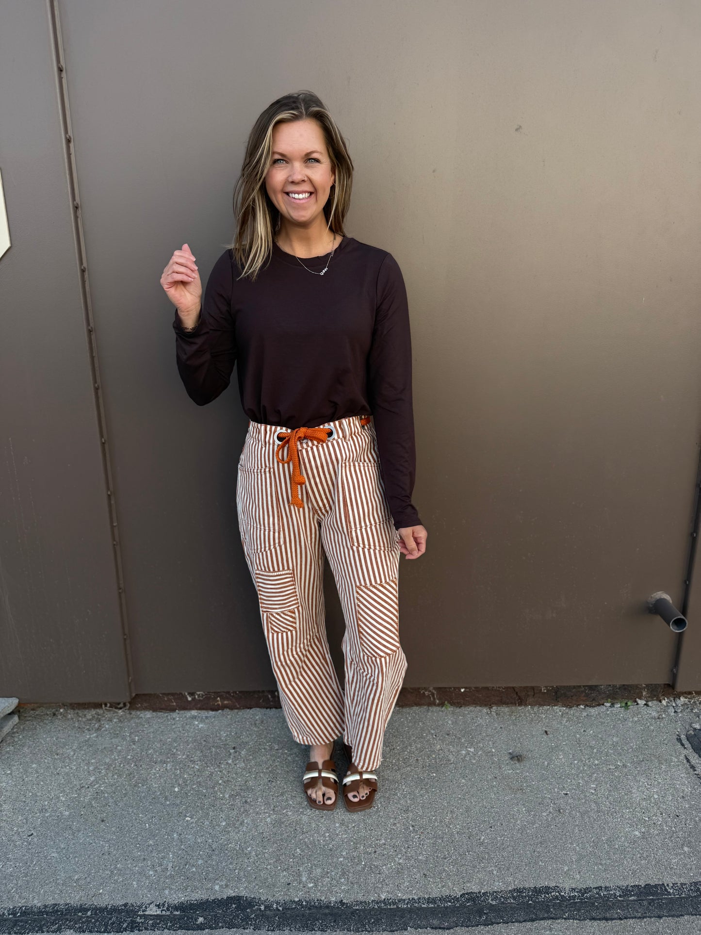 Striped Twill Barrel Pants