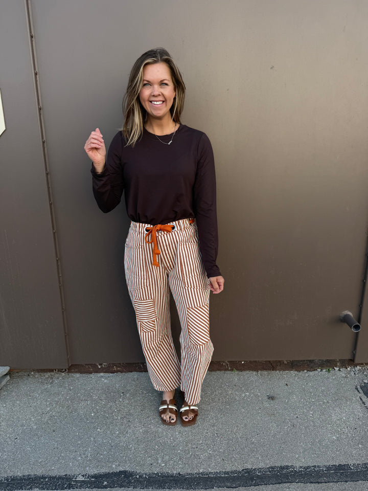Striped Twill Barrel Pants