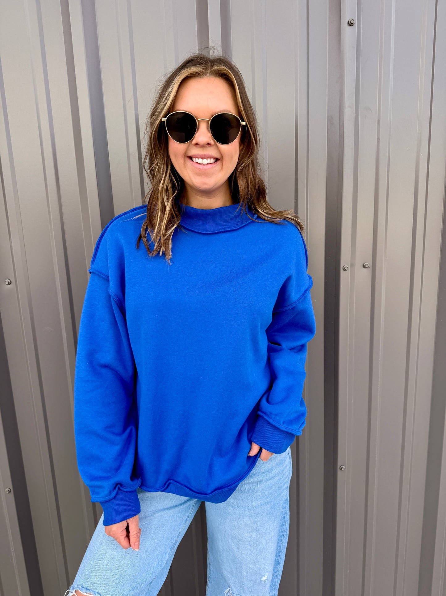 Reversable Mock Neck Sweatshirt -Blue