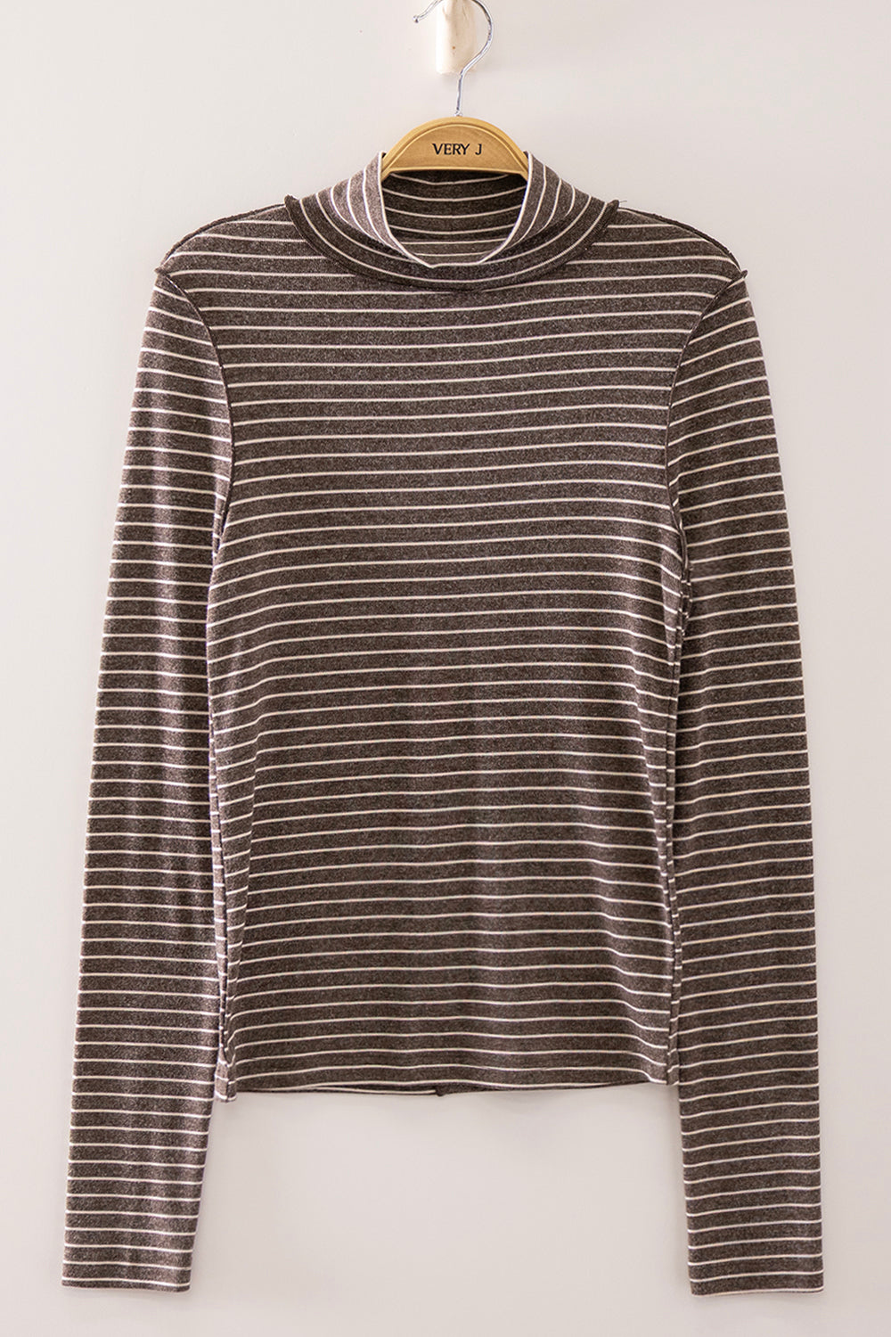 Chloe Striped Mock Neck Top - Chocolate