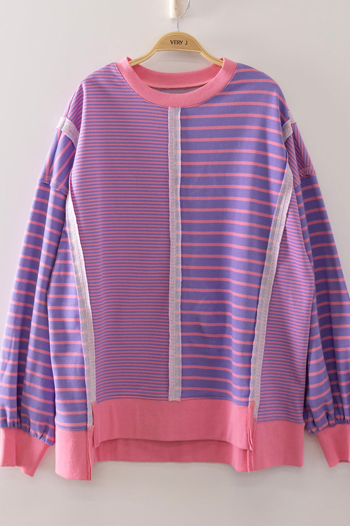 Gigi Mixed Stripe Crewneck Top - Lavender Pink