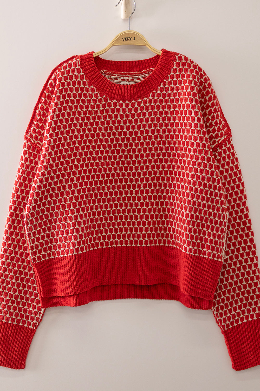 The Julian Geometric Knit Sweater - Red