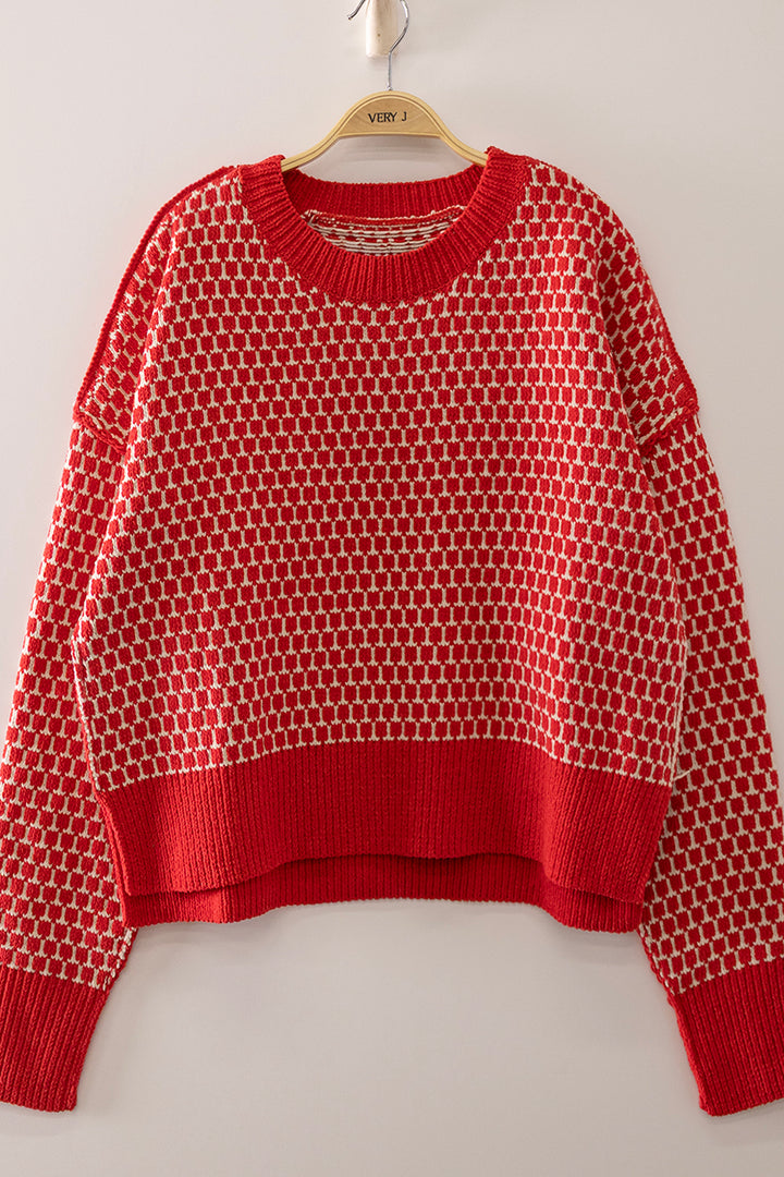 The Julian Geometric Knit Sweater - Red