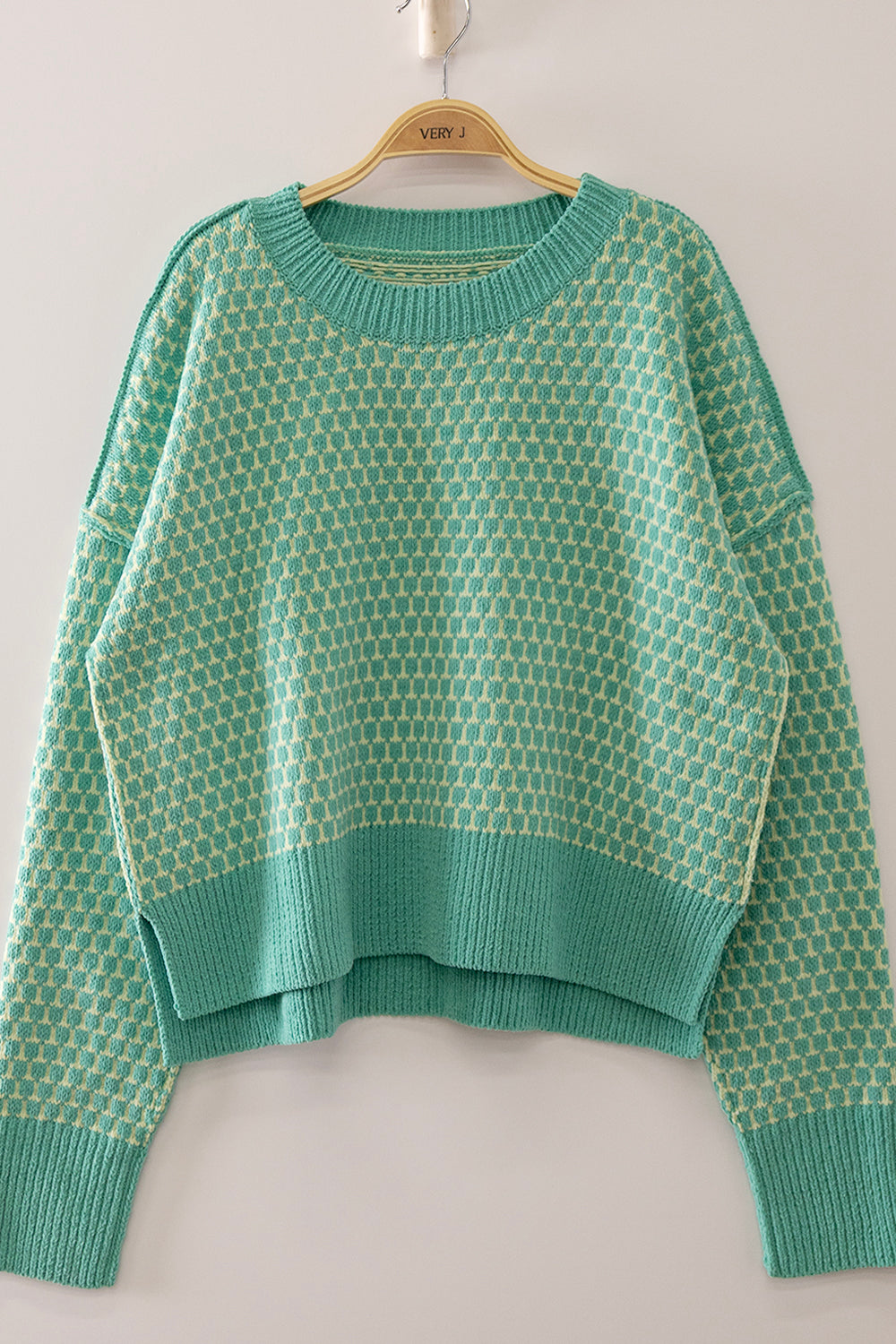 The Julian Geometric Knit Sweater - Seafoam